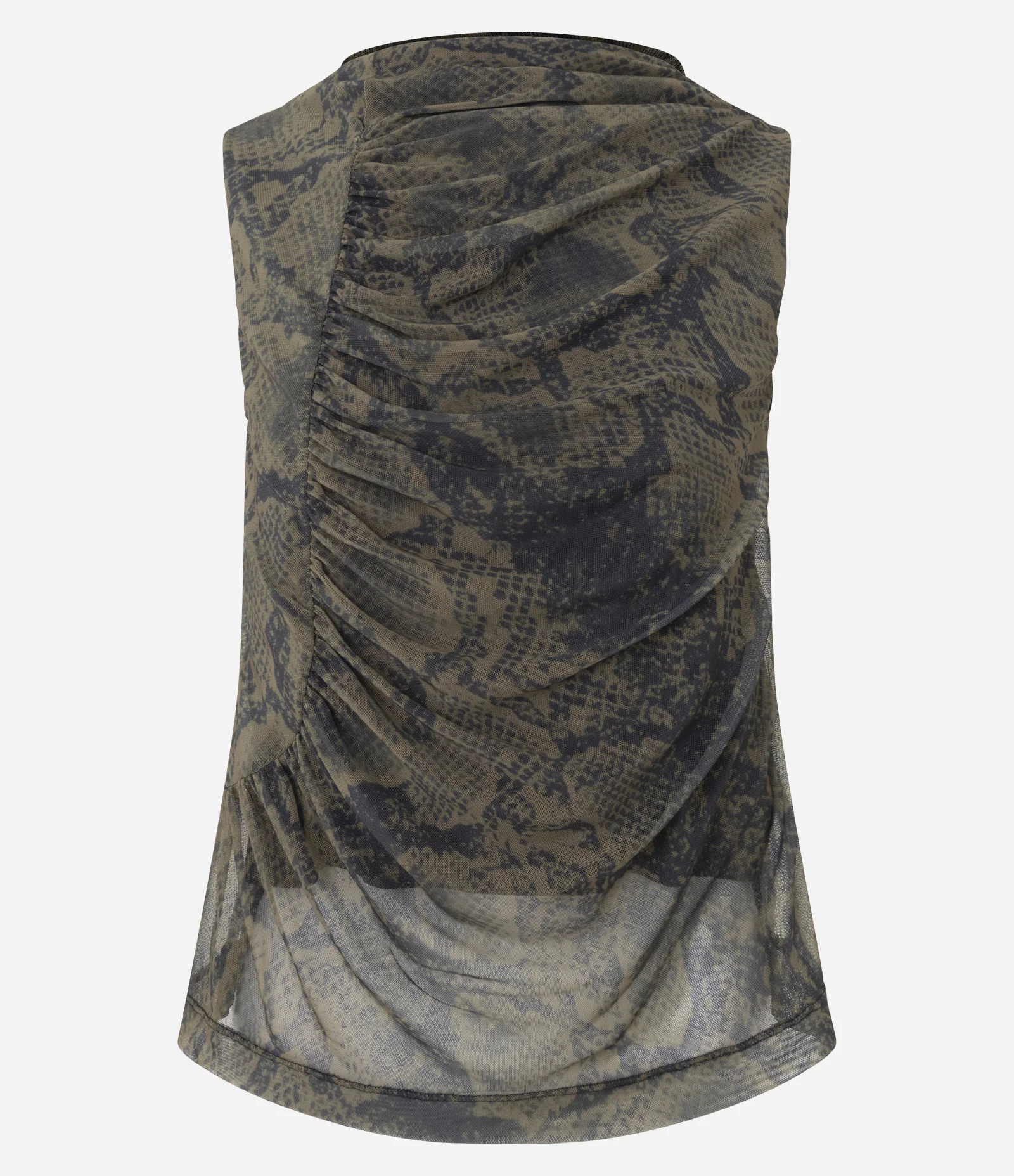 Blusa em Tule com Estampa Animal Print e Drapeado Lateral Verde 1