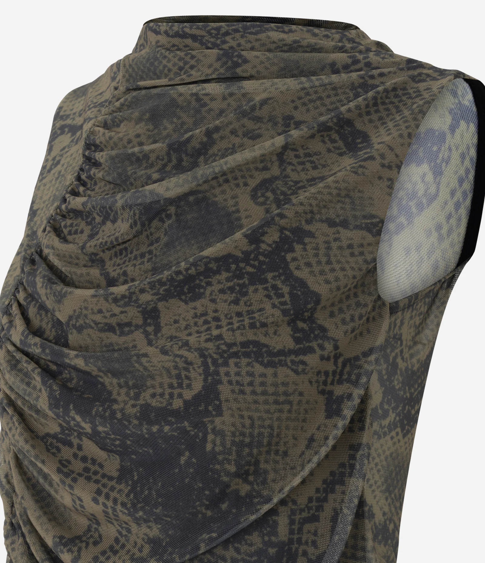 Blusa em Tule com Estampa Animal Print e Drapeado Lateral Verde 2