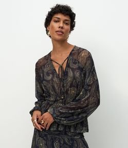 Bata em Tule com Estampa Paisley e Elástico na Cintura