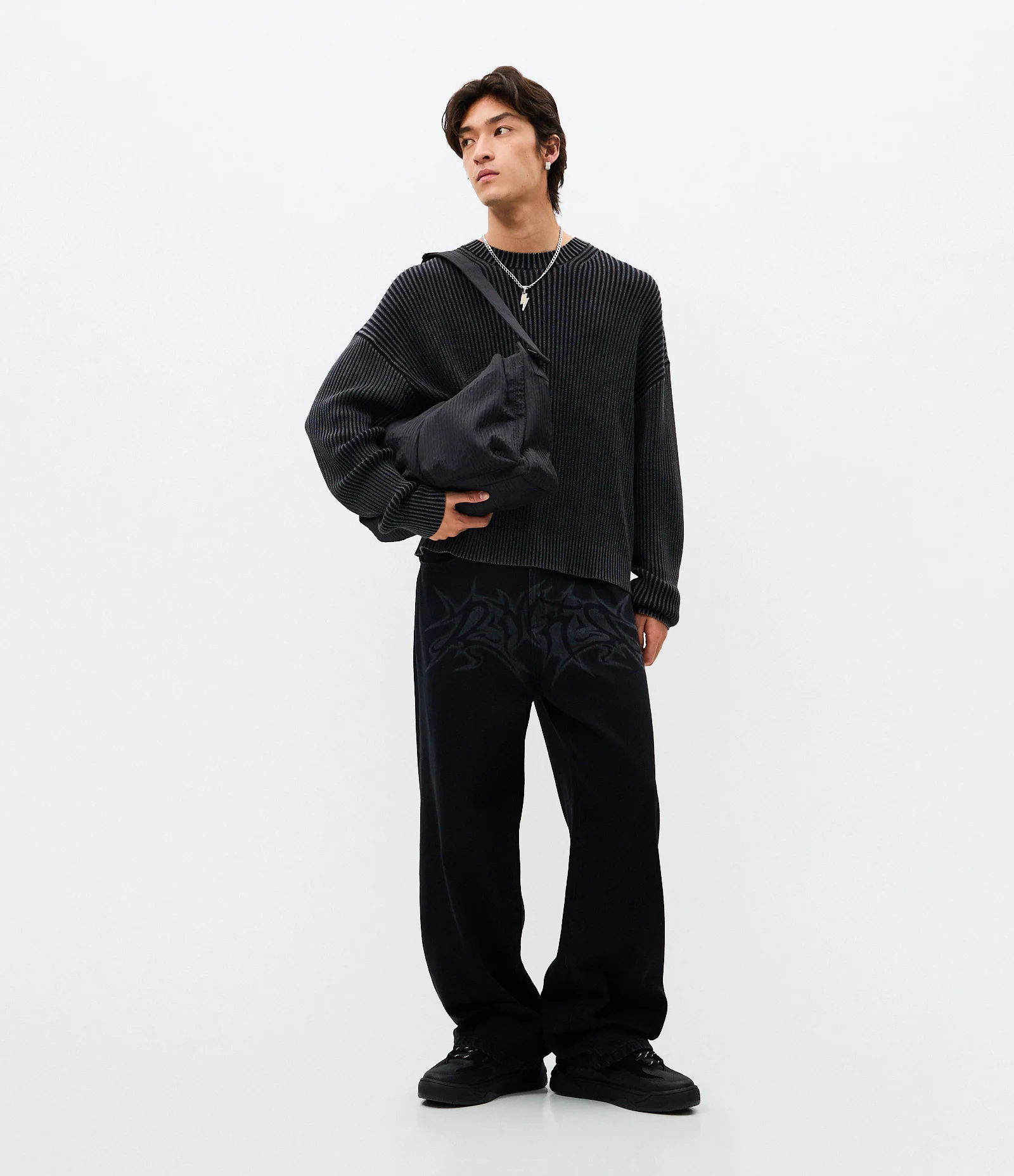 Suéter Tricô Texturizado Acid Wash Boxy Preto 2
