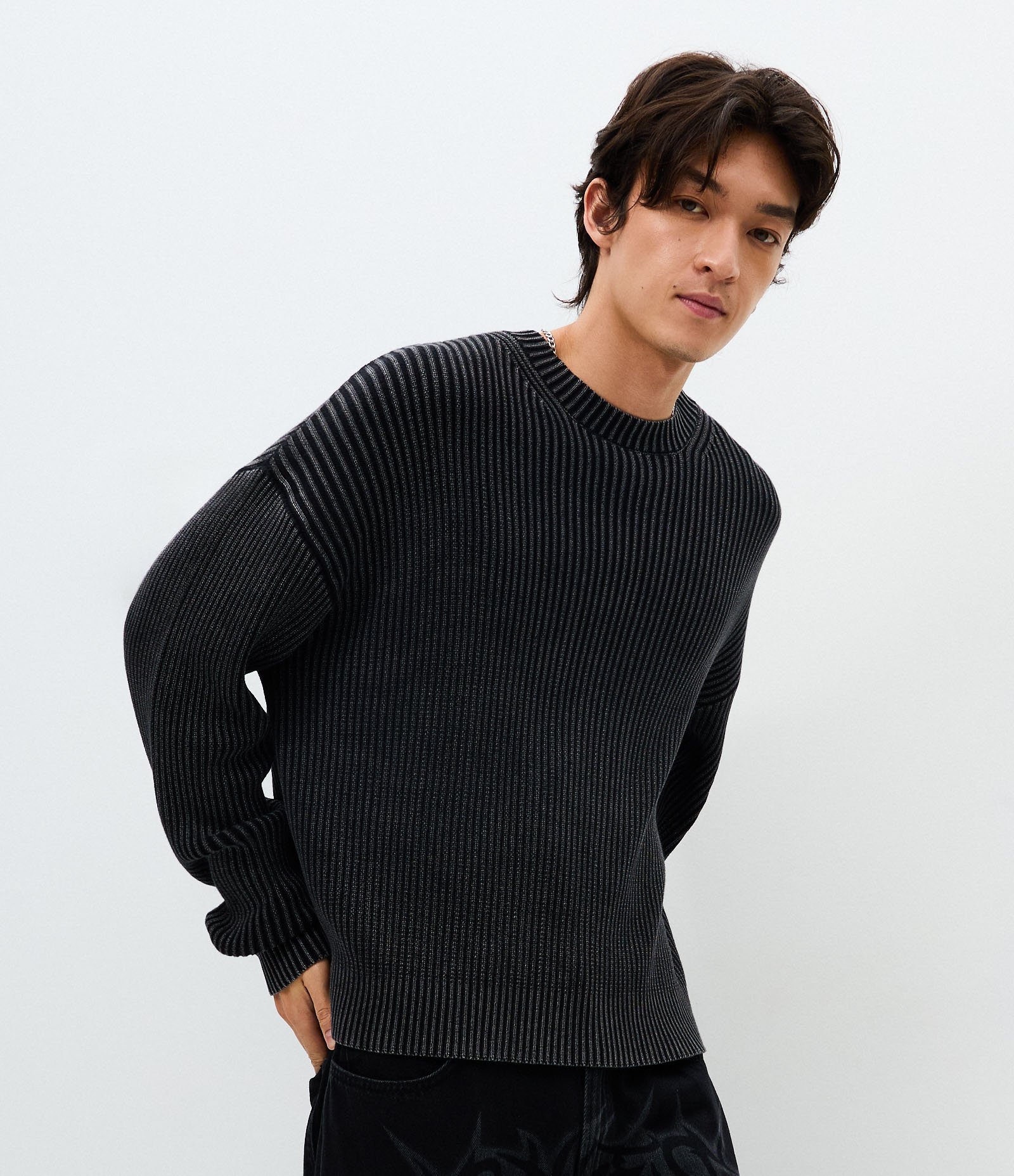 Suéter Tricô Texturizado Acid Wash Boxy Preto 3