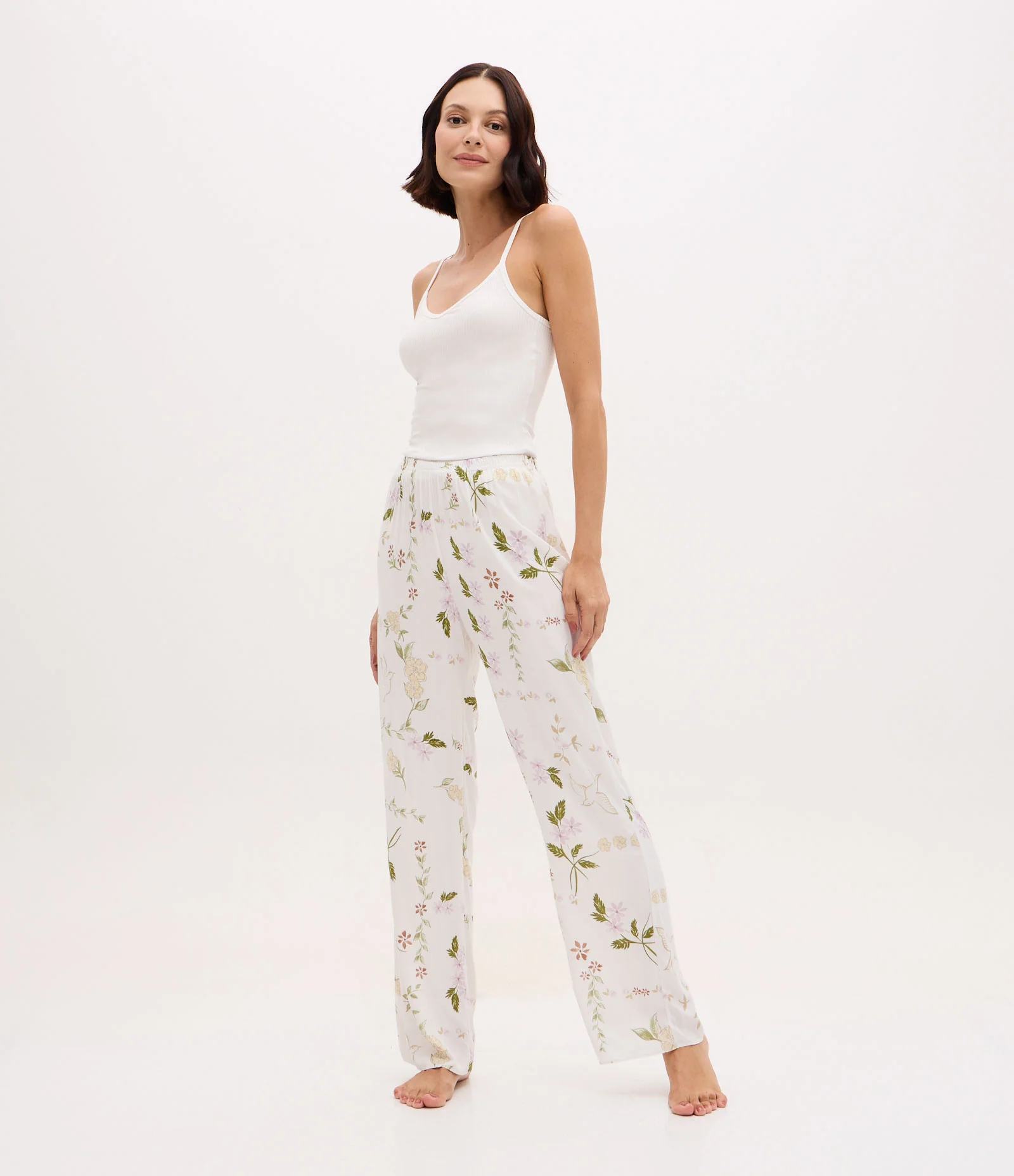 Trio de Pijama em Viscose Com Robe Estampado Branco 2