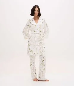 Trio de Pijama em Viscose Com Robe Estampado