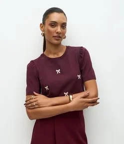 Blusa Manga Curta em Algodão com Estampa de Lacinhos