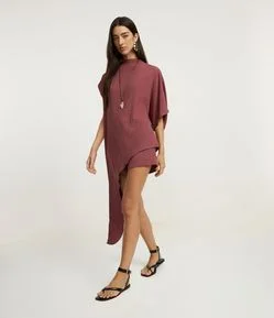 Blusa Alongada Alfaiatada em Viscose com Barra Assimétrica