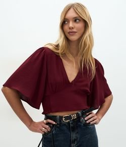 Blusa em Airflow com Decote em V e Lastex nas Costas