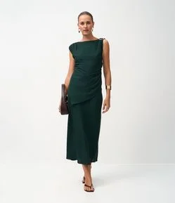 Saia Midi Evasê em Crepe com Cós Estruturado