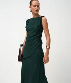 Saia Midi Evasê em Crepe com Cós Estruturado