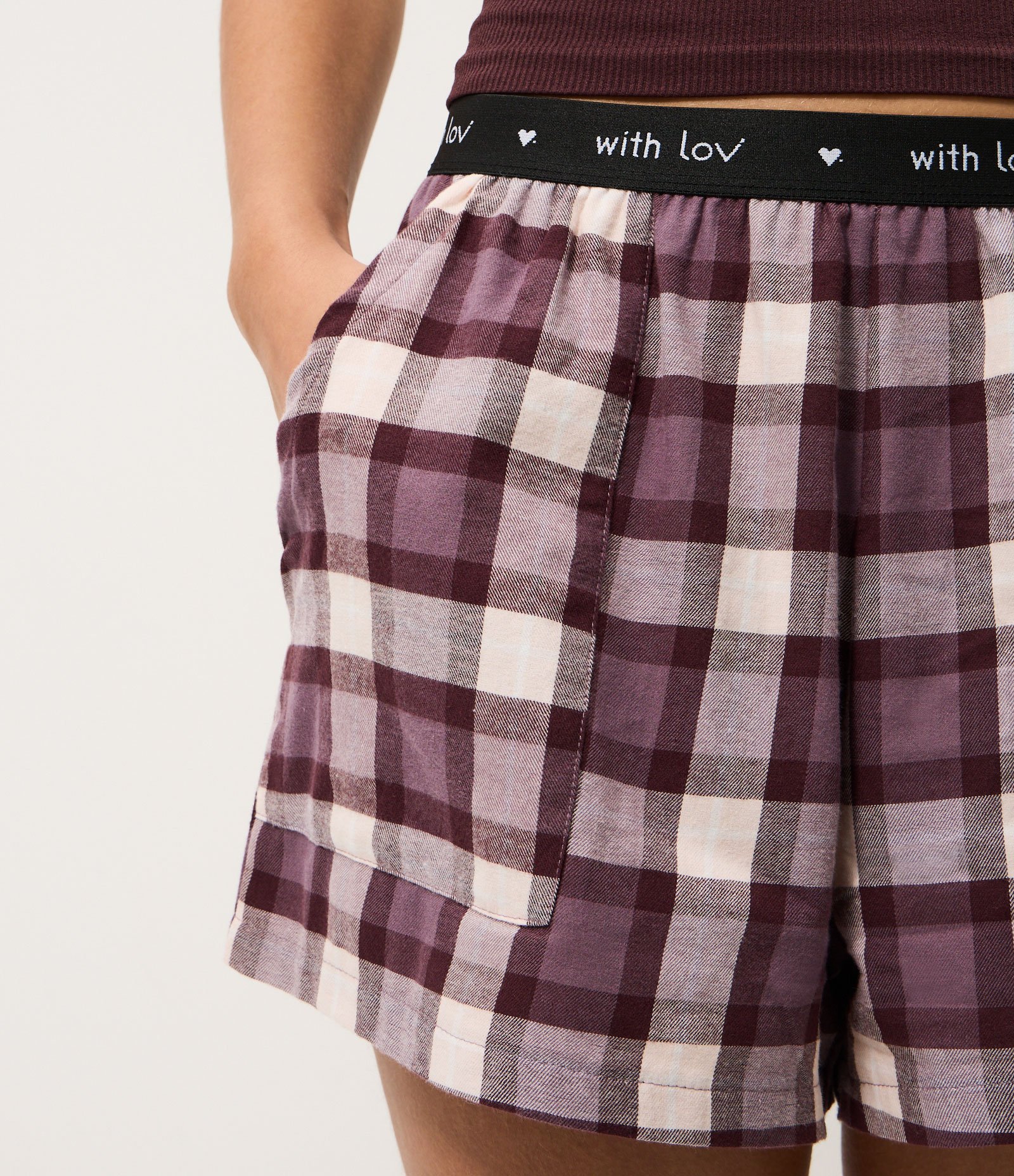 Short de Pijama em Flanela com Estampa Xadrez e Cós Elástico Roxo 3