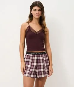 Short de Pijama em Flanela com Estampa Xadrez e Cós Elástico