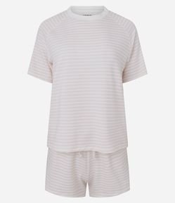 Pijama Curto em Moletom com Estampa Listrada