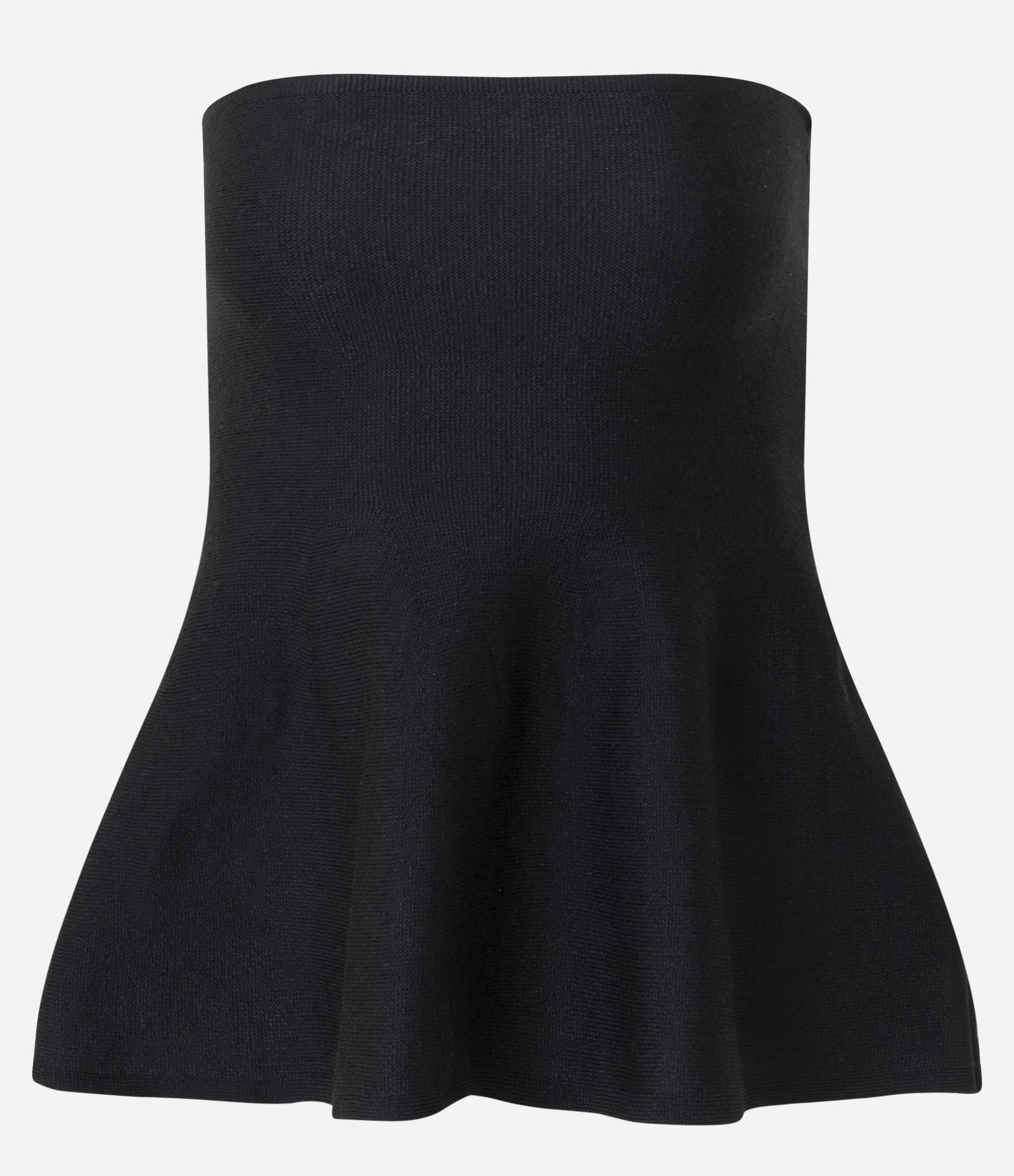 Blusa Tomara que Caia em Tricô com Peplum na Barra Preto 1