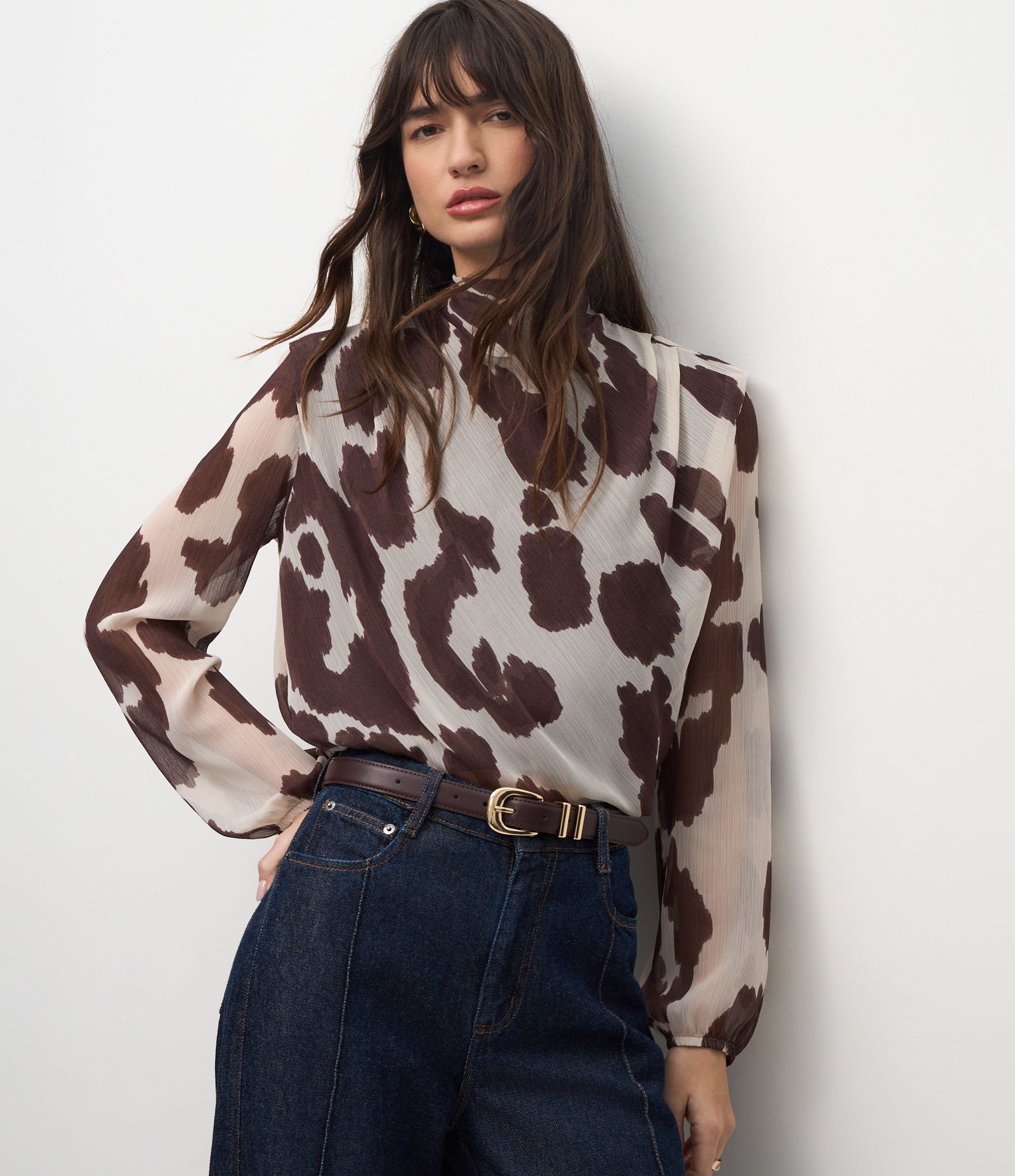 Blusa Manga Longa Animal Print com Gola Alta Animal Print 1