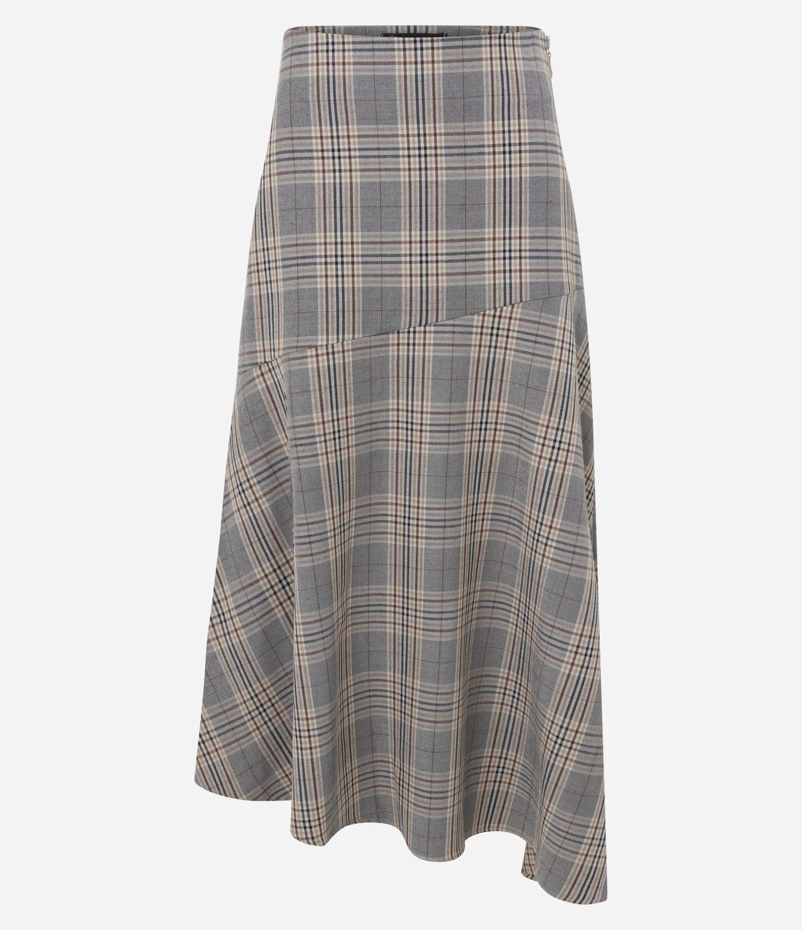 Saia Midi Assimétrica com Estampa Xadrez Multicores 1