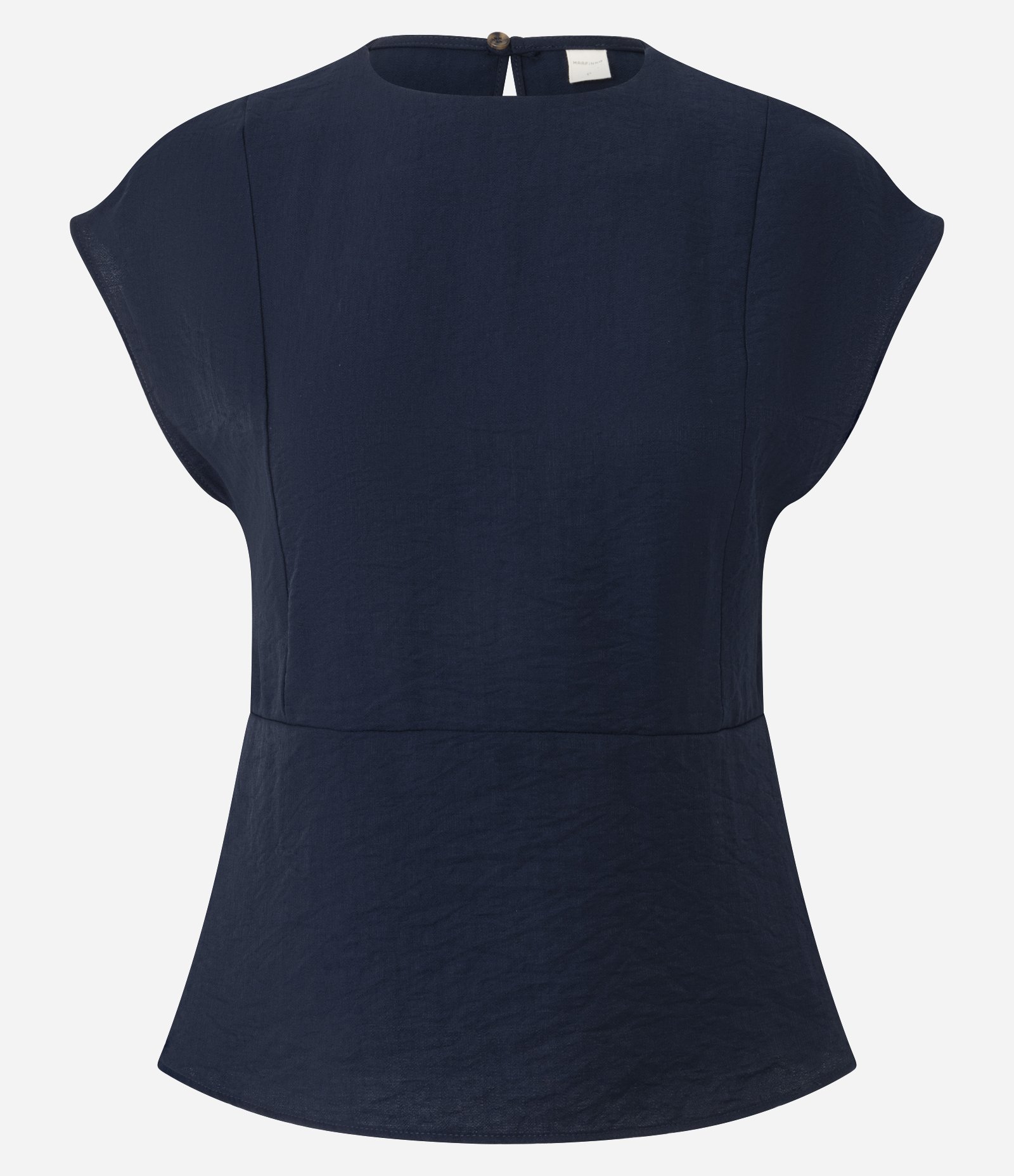 Blusa Manga Curta em Crepe com Barra Peplum Azul 1