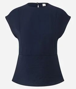 Blusa Manga Curta em Crepe com Barra Peplum