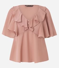 Blusa em Crepe com Mangas Curtas Estilo Borboleta