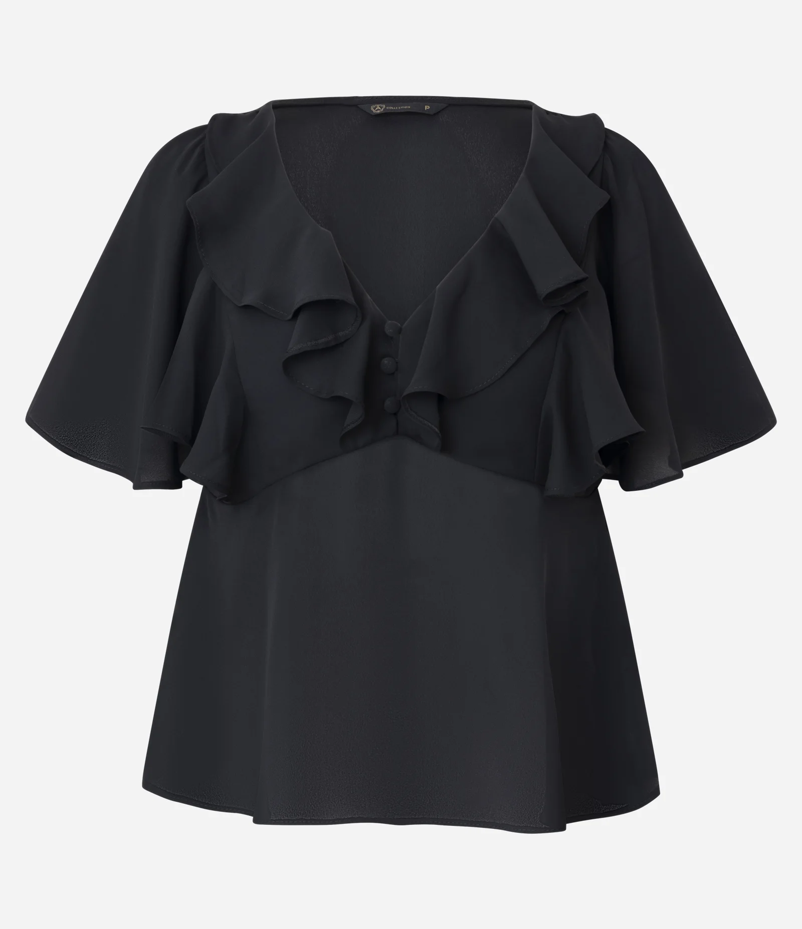 Blusa em Crepe com Mangas Curtas Estilo Borboleta Preto 1