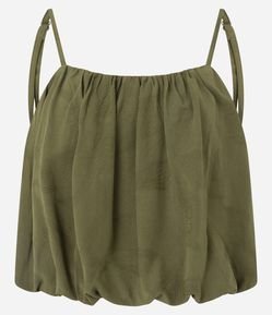 Blusa Balonê em Jacquard Floral com Alças Finas Reguláveis