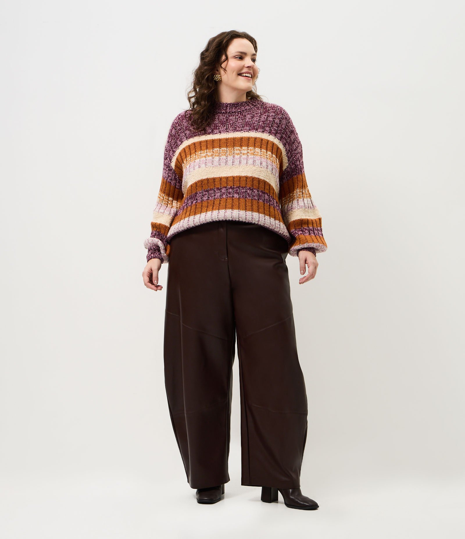 Suéter Boxy Canelado em Tricô com Listras Curve & Plus Size Multicores 3
