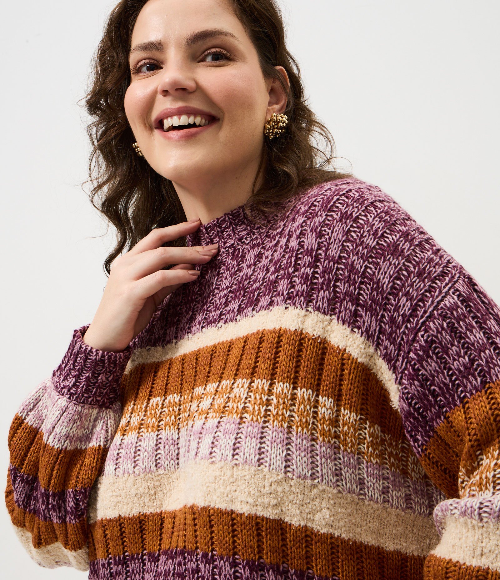 Suéter Boxy Canelado em Tricô com Listras Curve & Plus Size Multicores