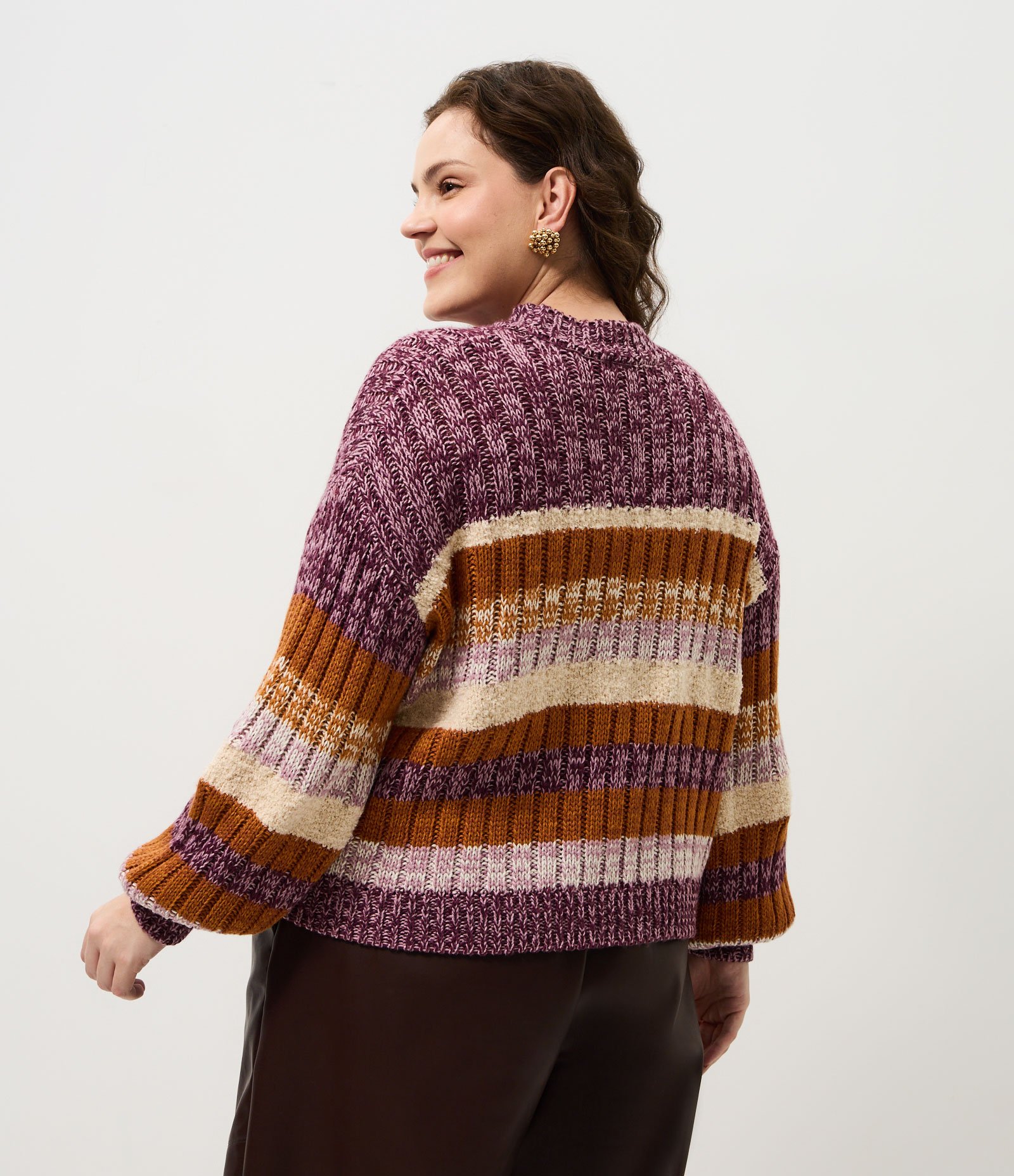 Suéter Boxy Canelado em Tricô com Listras Curve & Plus Size Multicores
