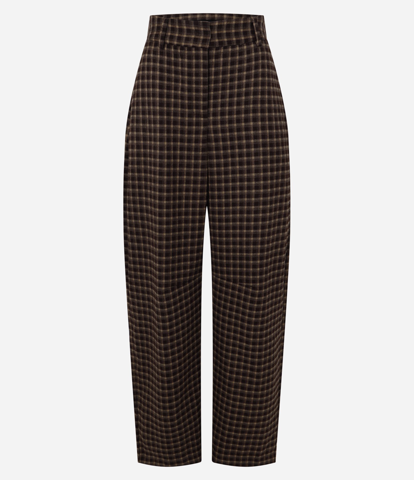 Calça Barrel Alfaiatada Xadrez com Bolsos Marrom 5