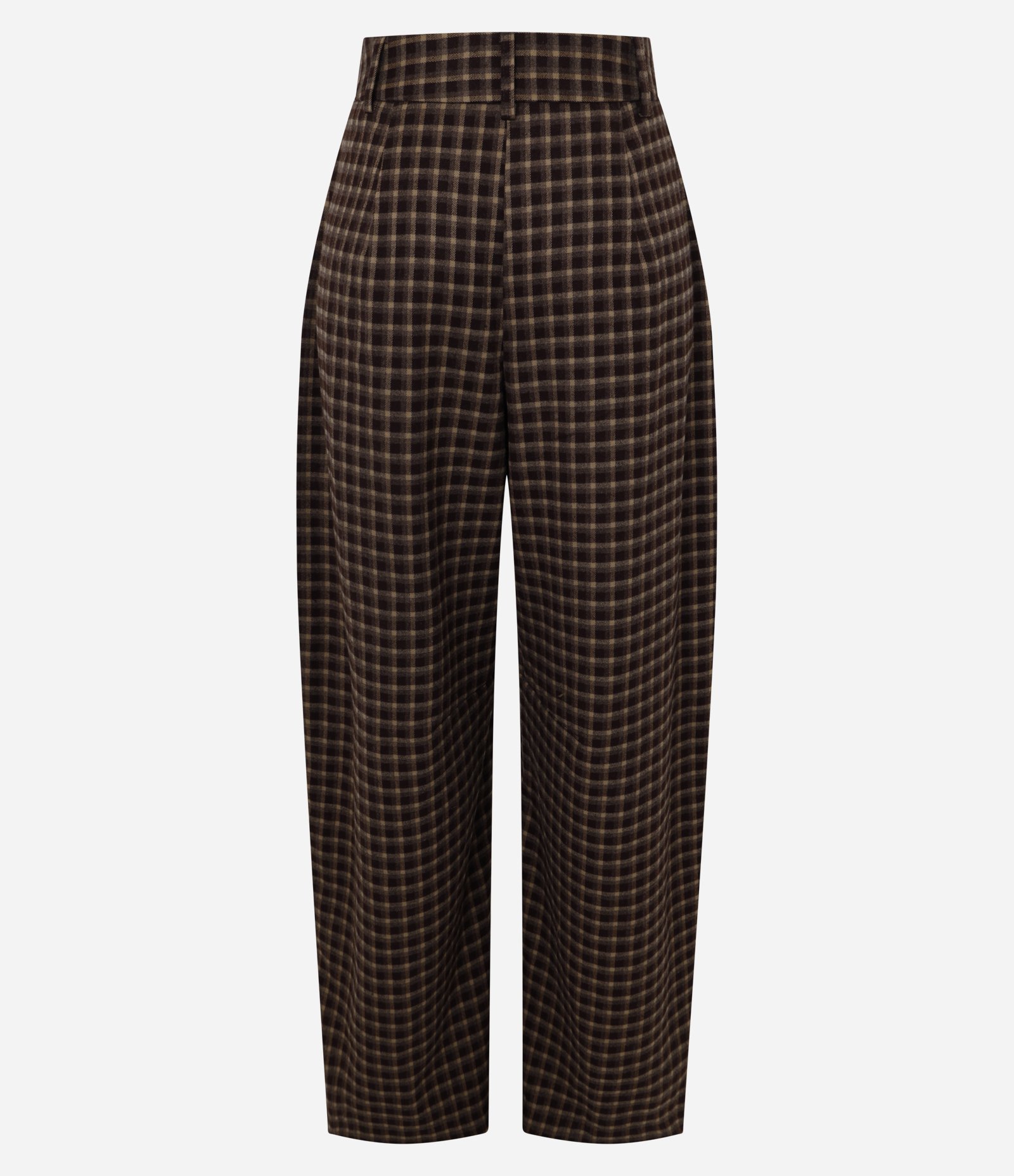 Calça Barrel Alfaiatada Xadrez com Bolsos Marrom 6