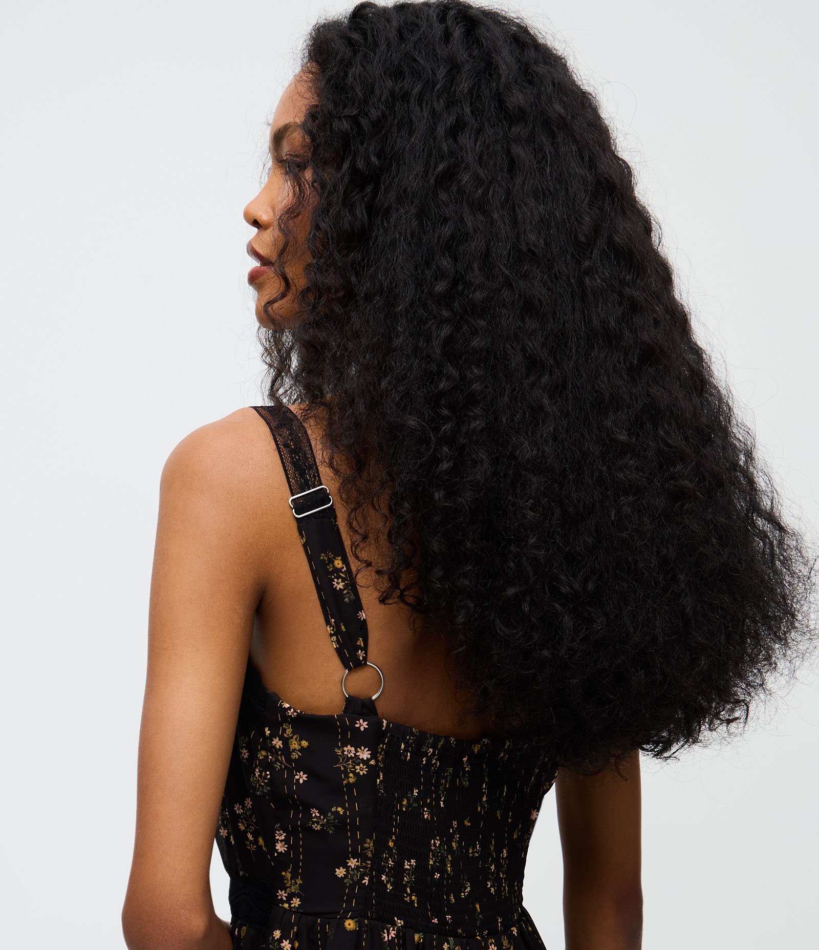 Vestido Midi Longo Estampa Étnica com Alças Finas Preto 3