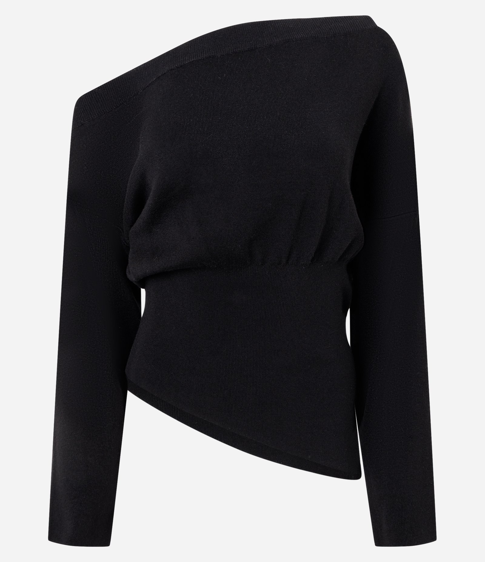 Blusa em Tricô com Ombro Caído e Barra Assimétrica Preto 5