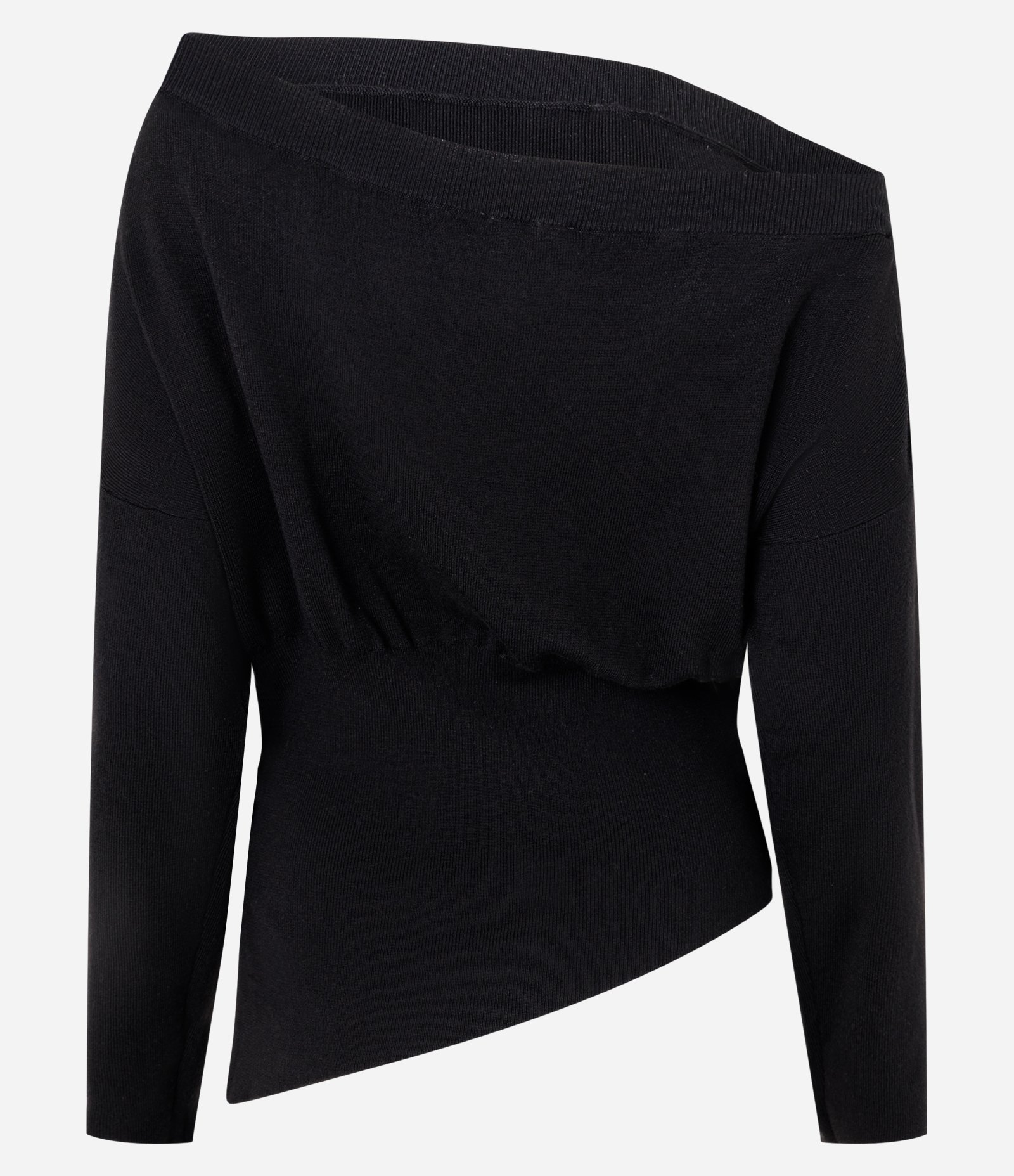 Blusa em Tricô com Ombro Caído e Barra Assimétrica Preto 6