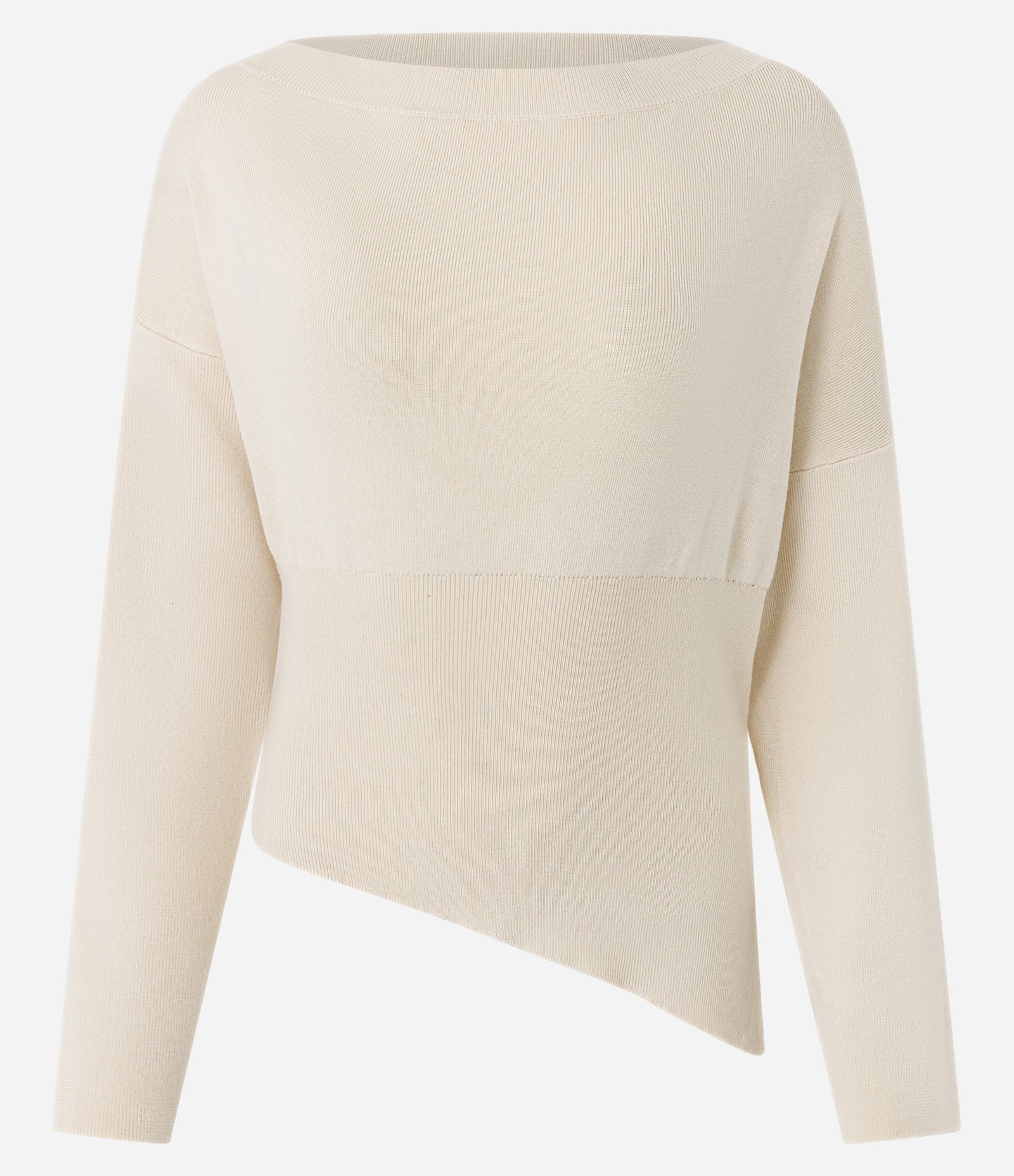 Blusa em Tricô com Ombro Caído e Barra Assimétrica Bege 5