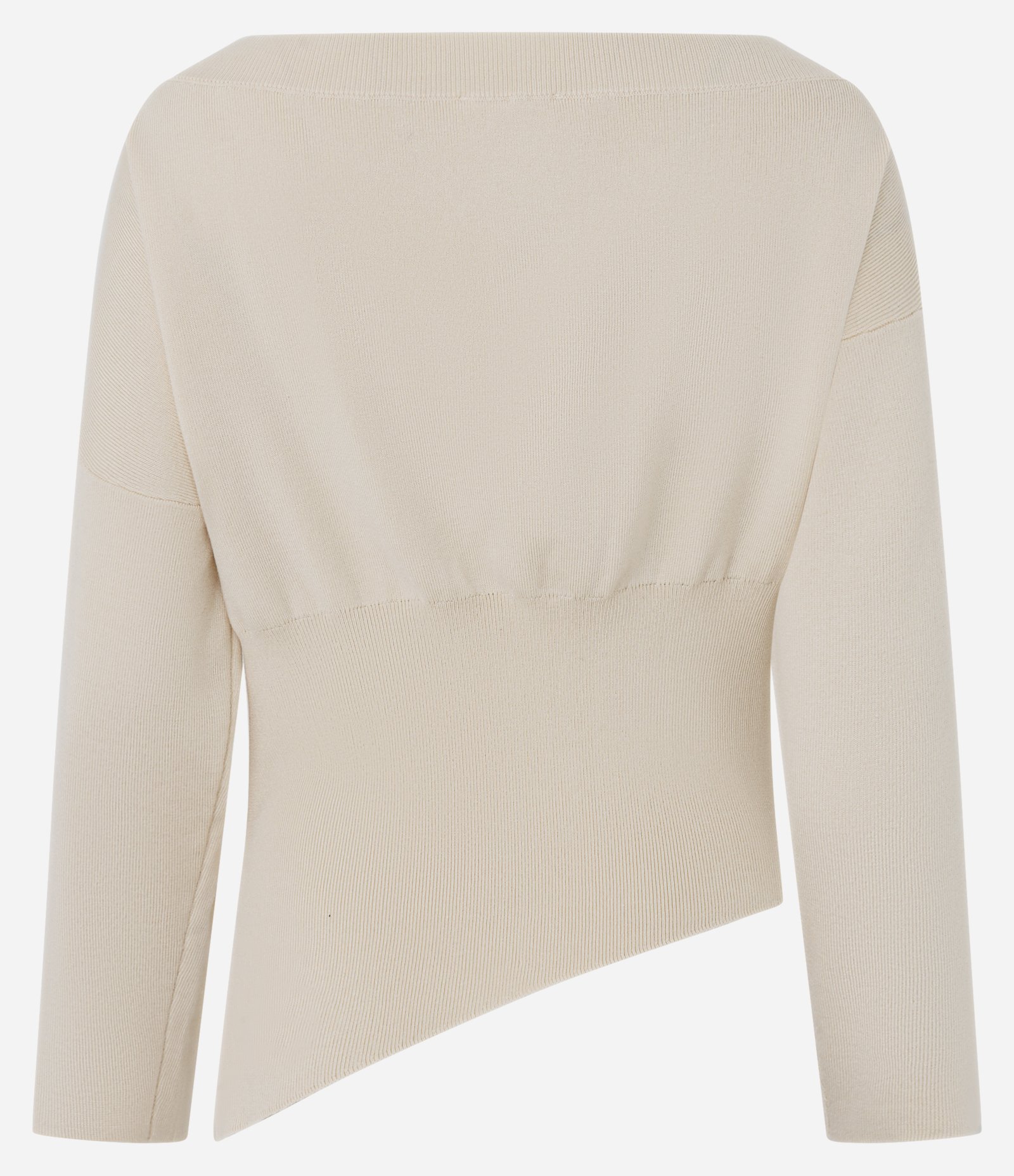 Blusa em Tricô com Ombro Caído e Barra Assimétrica Bege 7