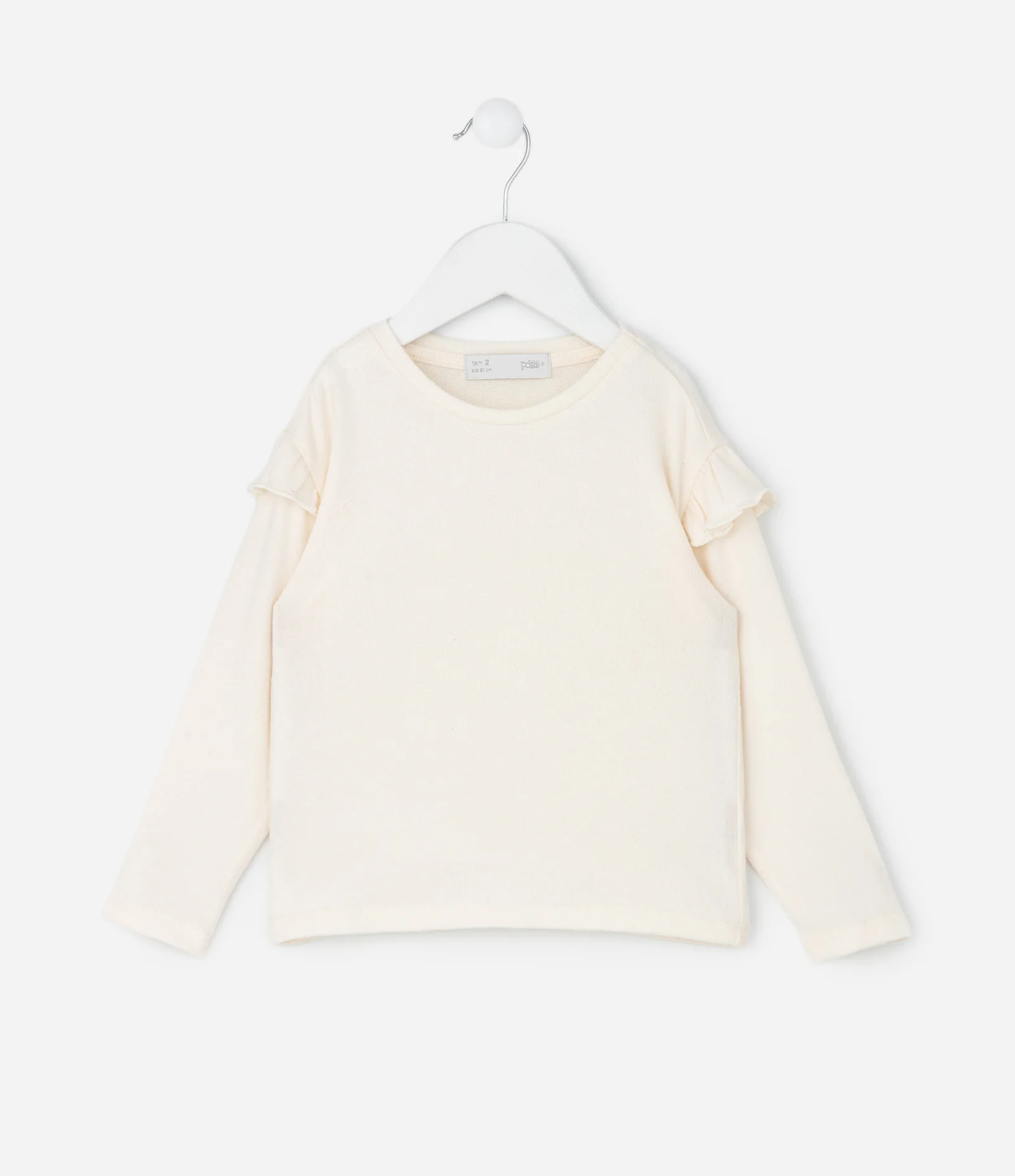 Blusa Infantil com Babado nos Ombros – Tam 1 a 5/6 Anos Off White 1