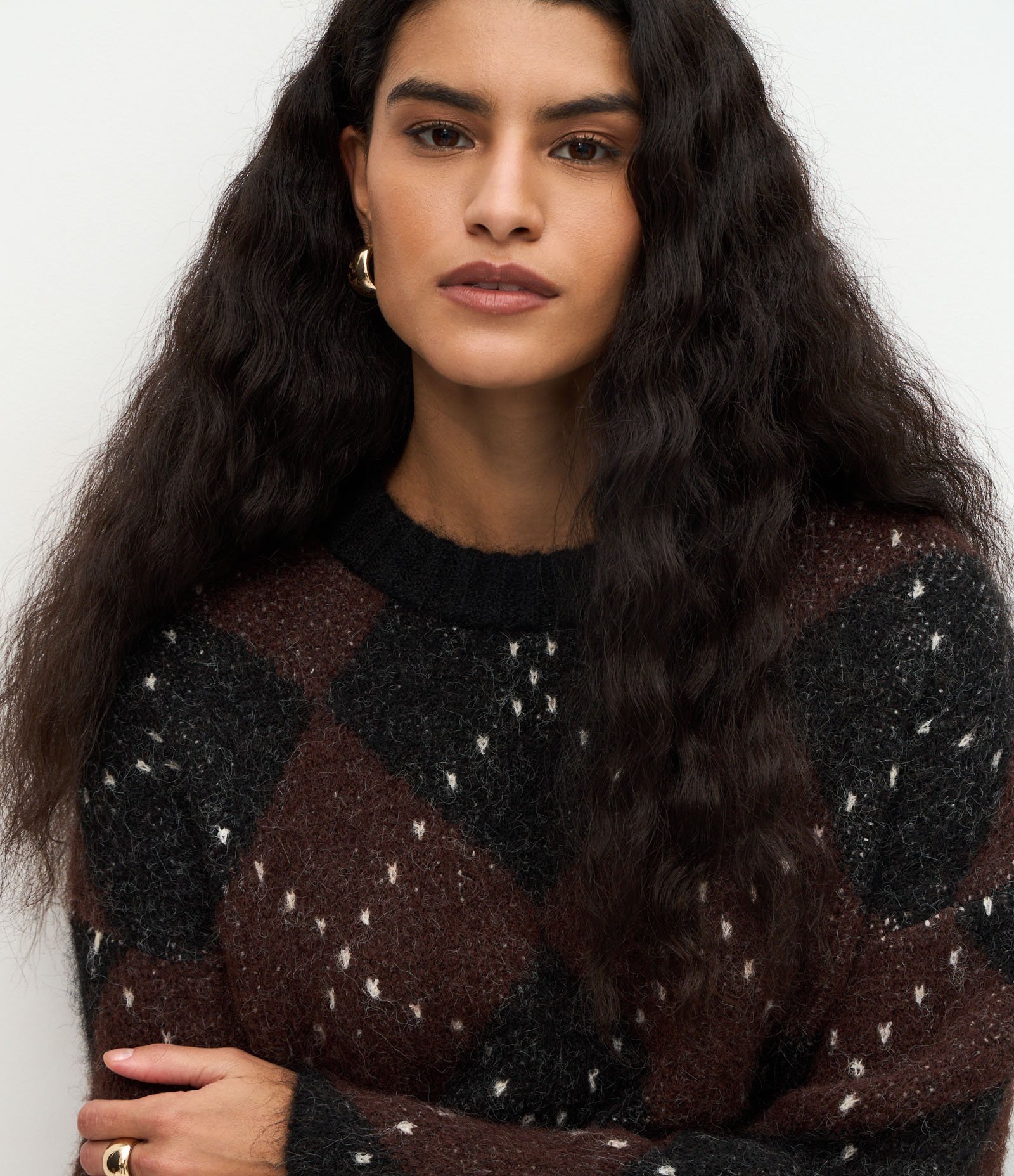 Suéter Over em Tricô com Estampa Xadrez Argyle Marrom 3