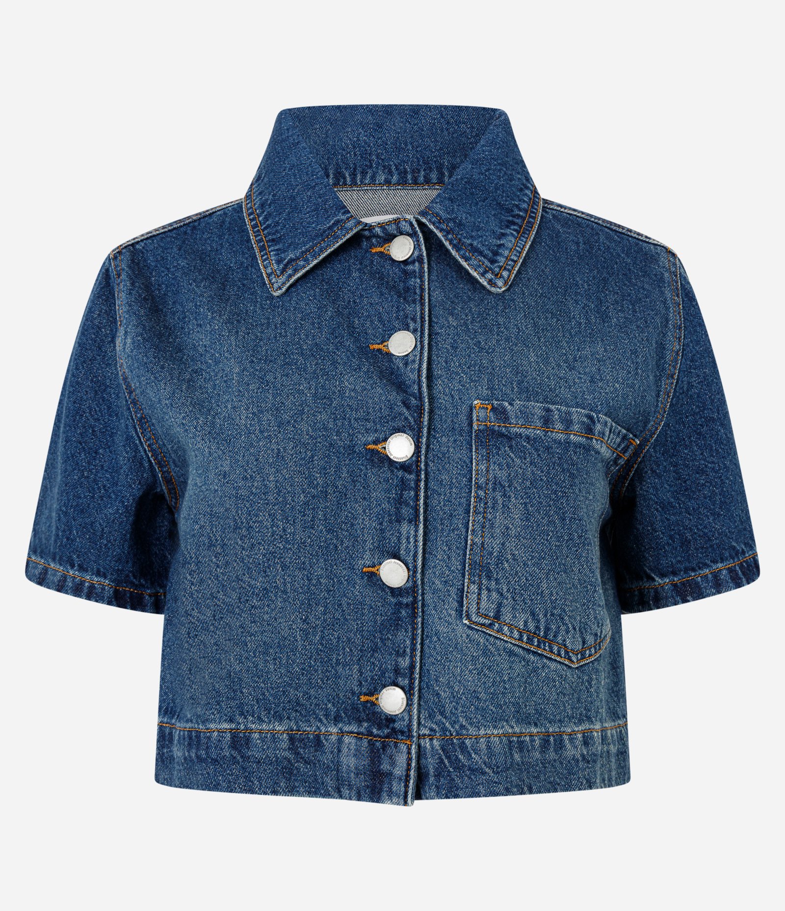 Camisa Cropped em Jeans com Botões e Bolso Azul Escuro 5