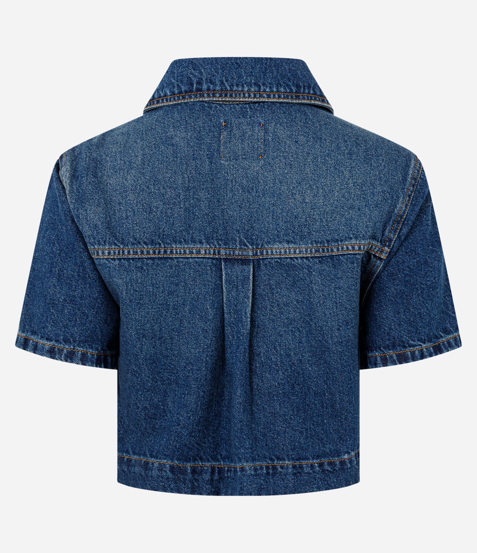 Camisa Cropped em Jeans com Botões e Bolso Azul Escuro 6