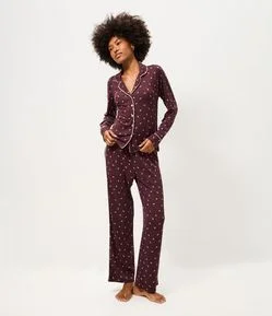 Pijama Longo Americano em Peach Touch com Estampa de Borboletas