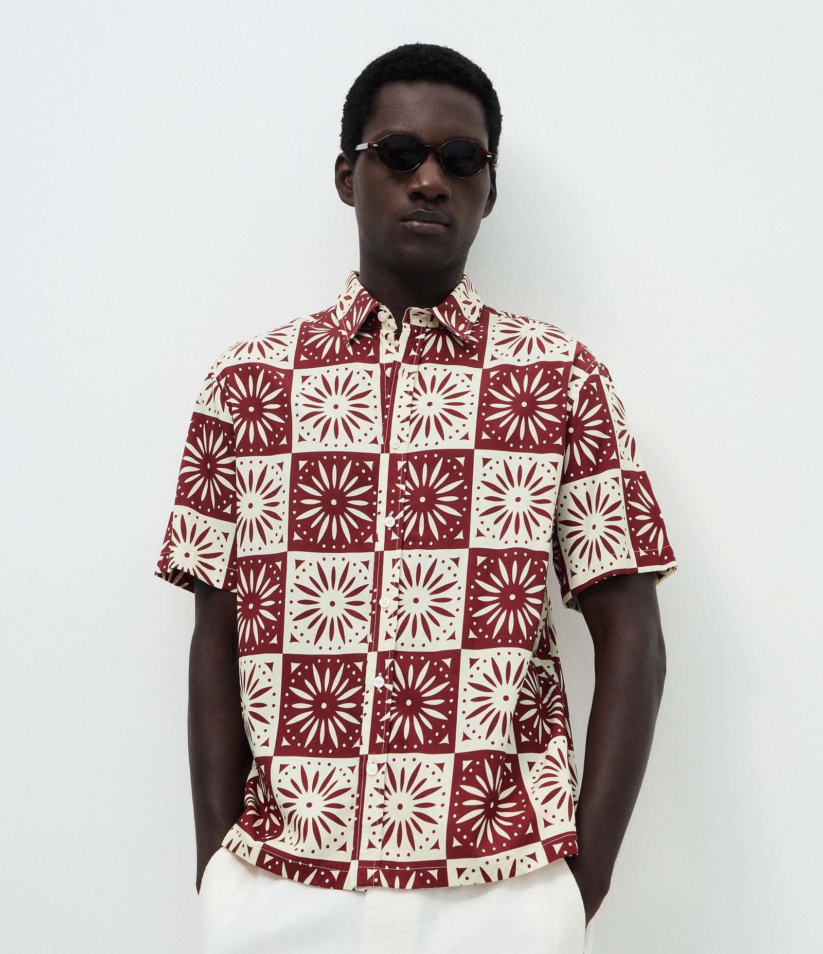Camisa Masculina Manga Curta Quadriculada Geométrica Bicolor Bicolor 4