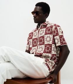 Camisa Masculina Manga Curta Quadriculada Geométrica Bicolor