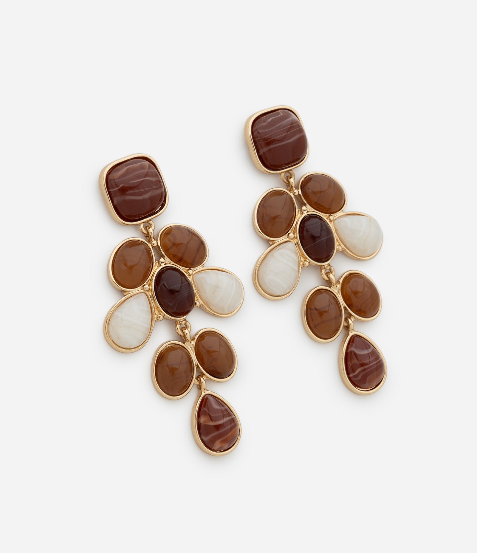 Brinco Médio Alongado com Formato de Gotas Resinadas Marrom 1