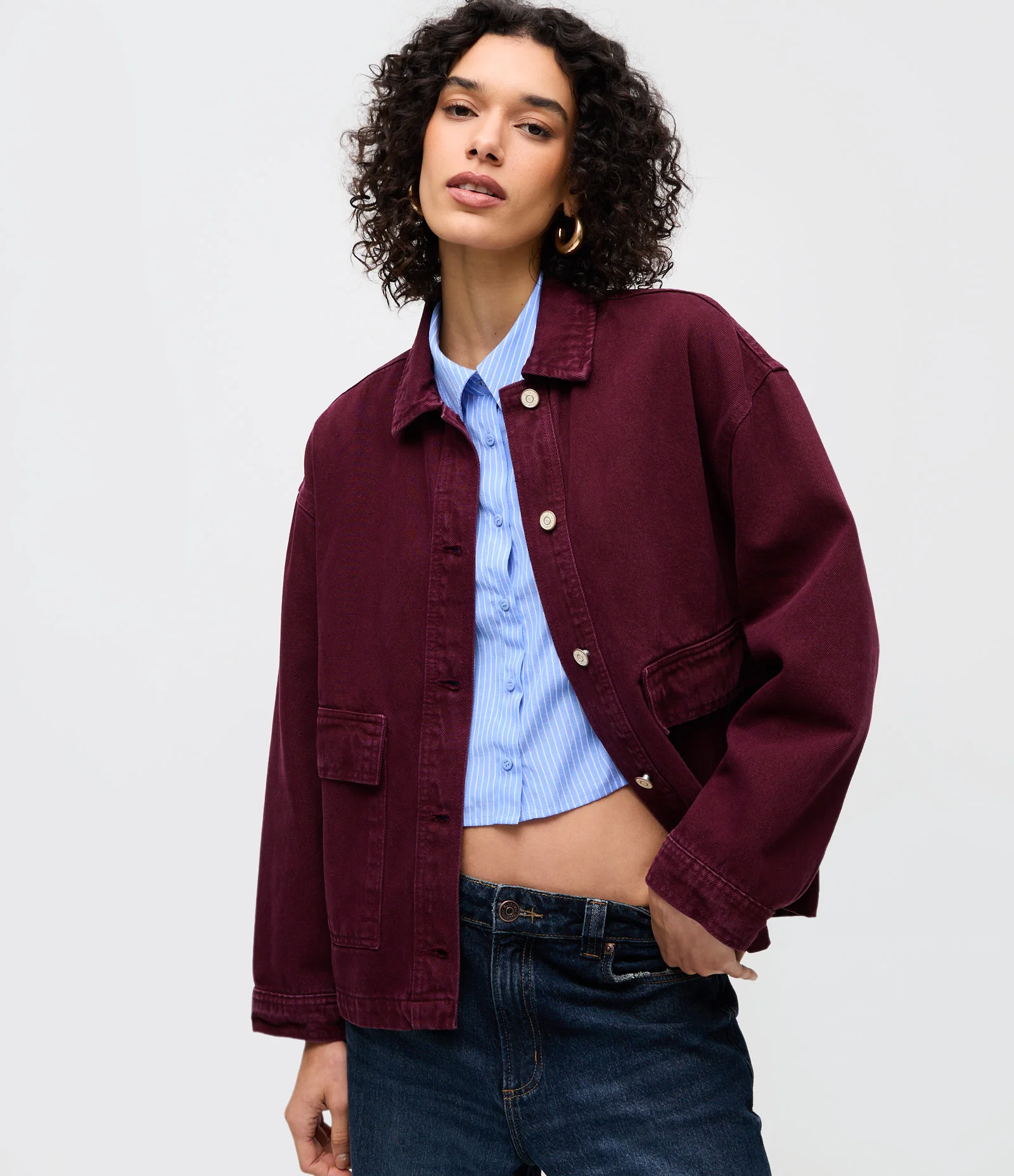 Camisa Overshirt em Sarja com Bolsos Frontais Bordô 2