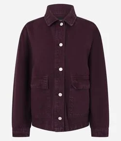 Camisa Overshirt em Sarja com Bolsos Frontais