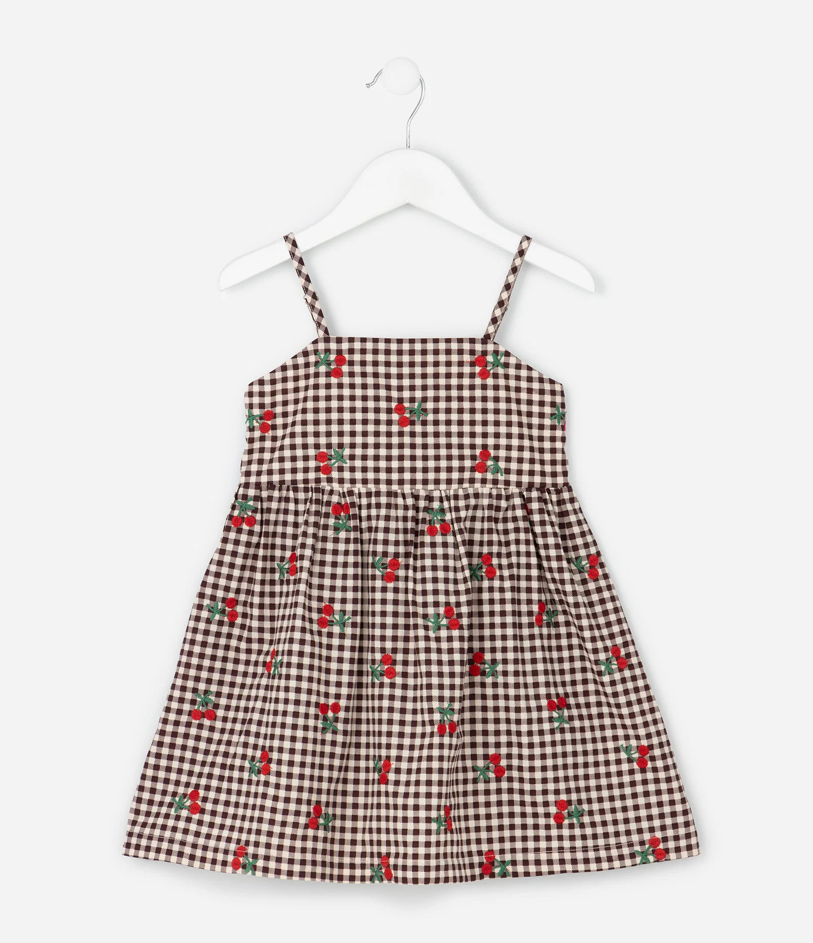 Vestido Infantil em Estampa Xadrez com Cereja – Tam 1 a 6 Anos Bordô/Branco 1