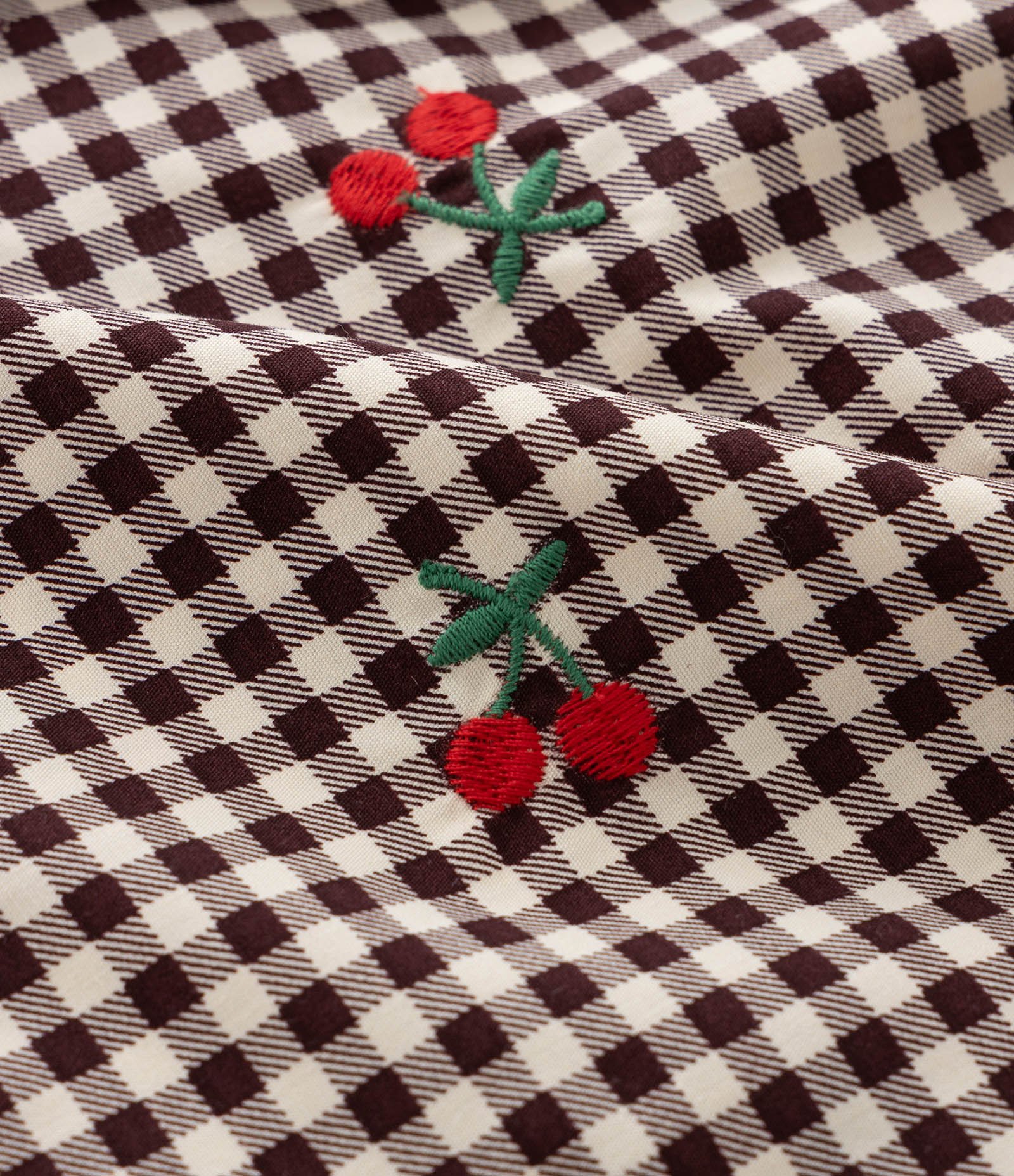 Vestido Infantil em Estampa Xadrez com Cereja – Tam 1 a 6 Anos Bordô/Branco 3