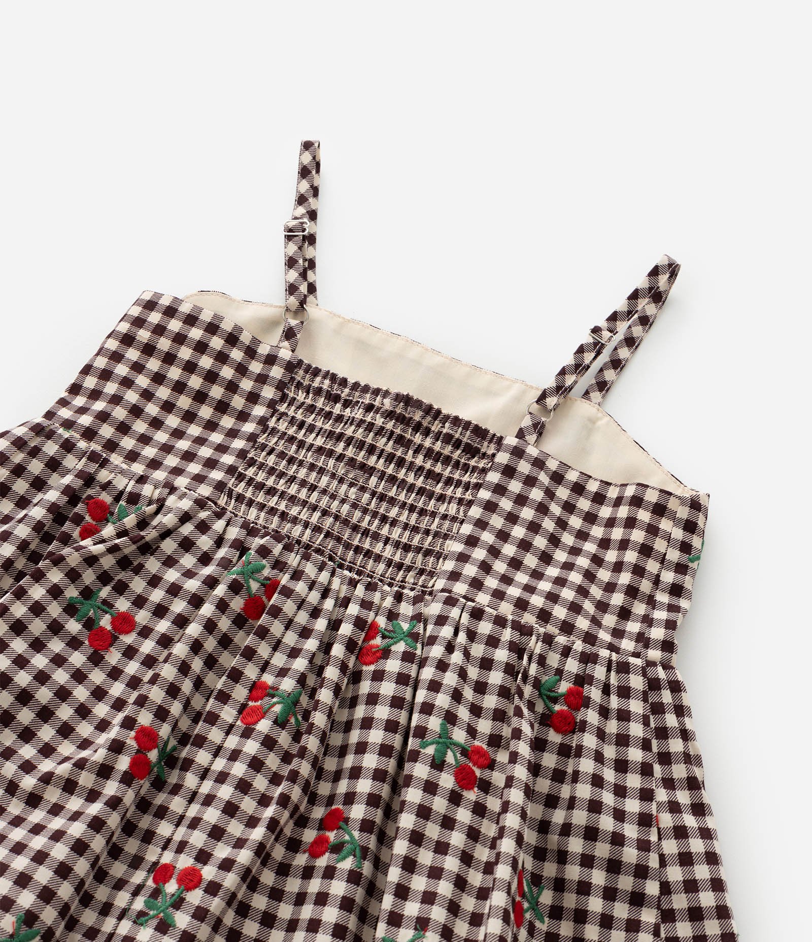 Vestido Infantil em Estampa Xadrez com Cereja – Tam 1 a 6 Anos Bordô/Branco 4