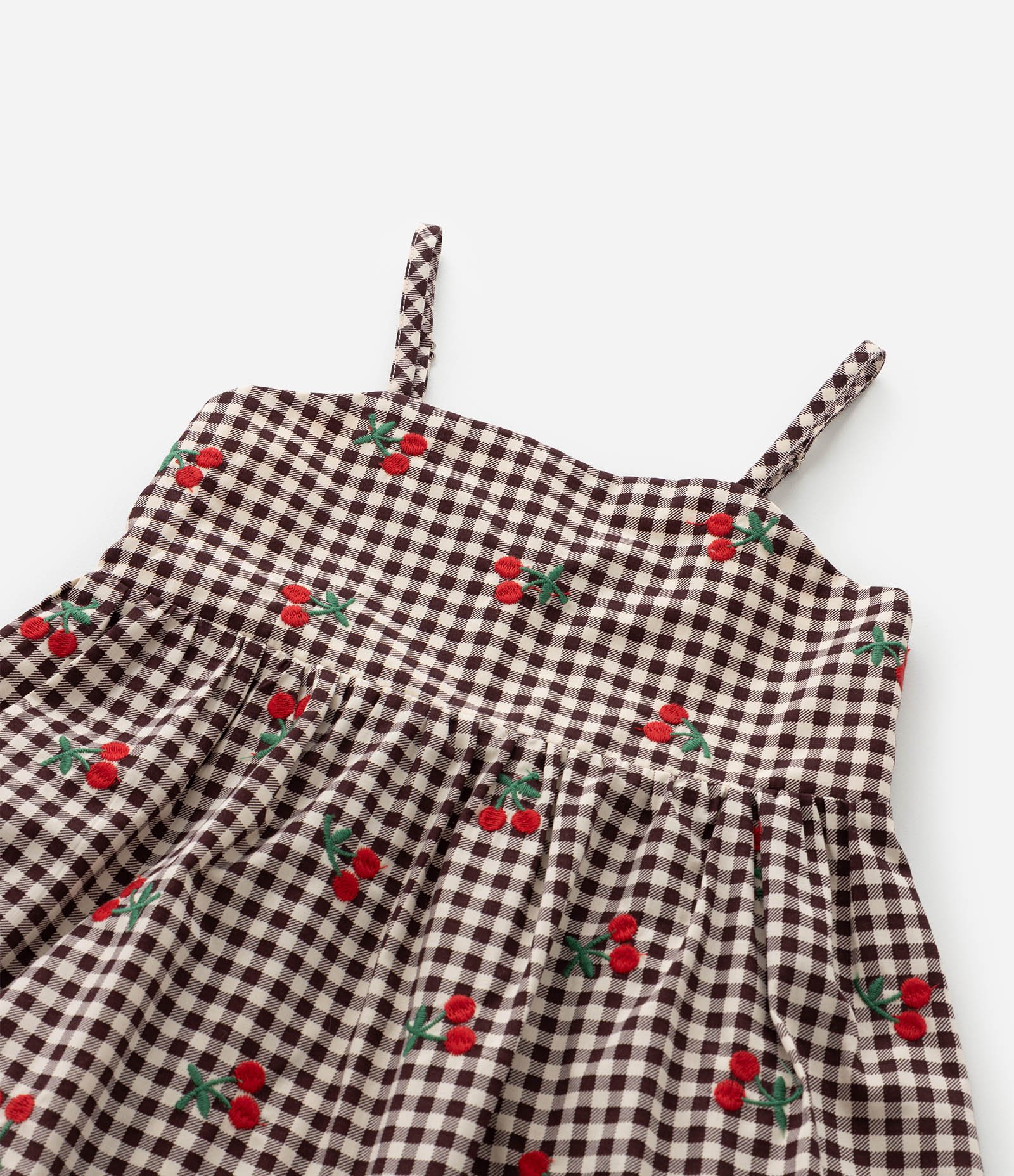 Vestido Infantil em Estampa Xadrez com Cereja – Tam 1 a 6 Anos Bordô/Branco 5