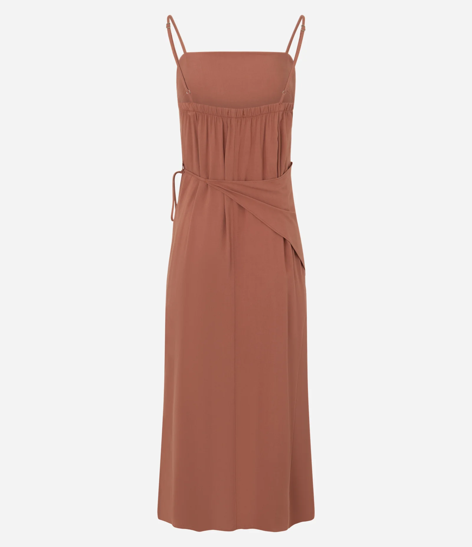 Vestido Longo Maquinetado com Lenço Removível Marrom 2