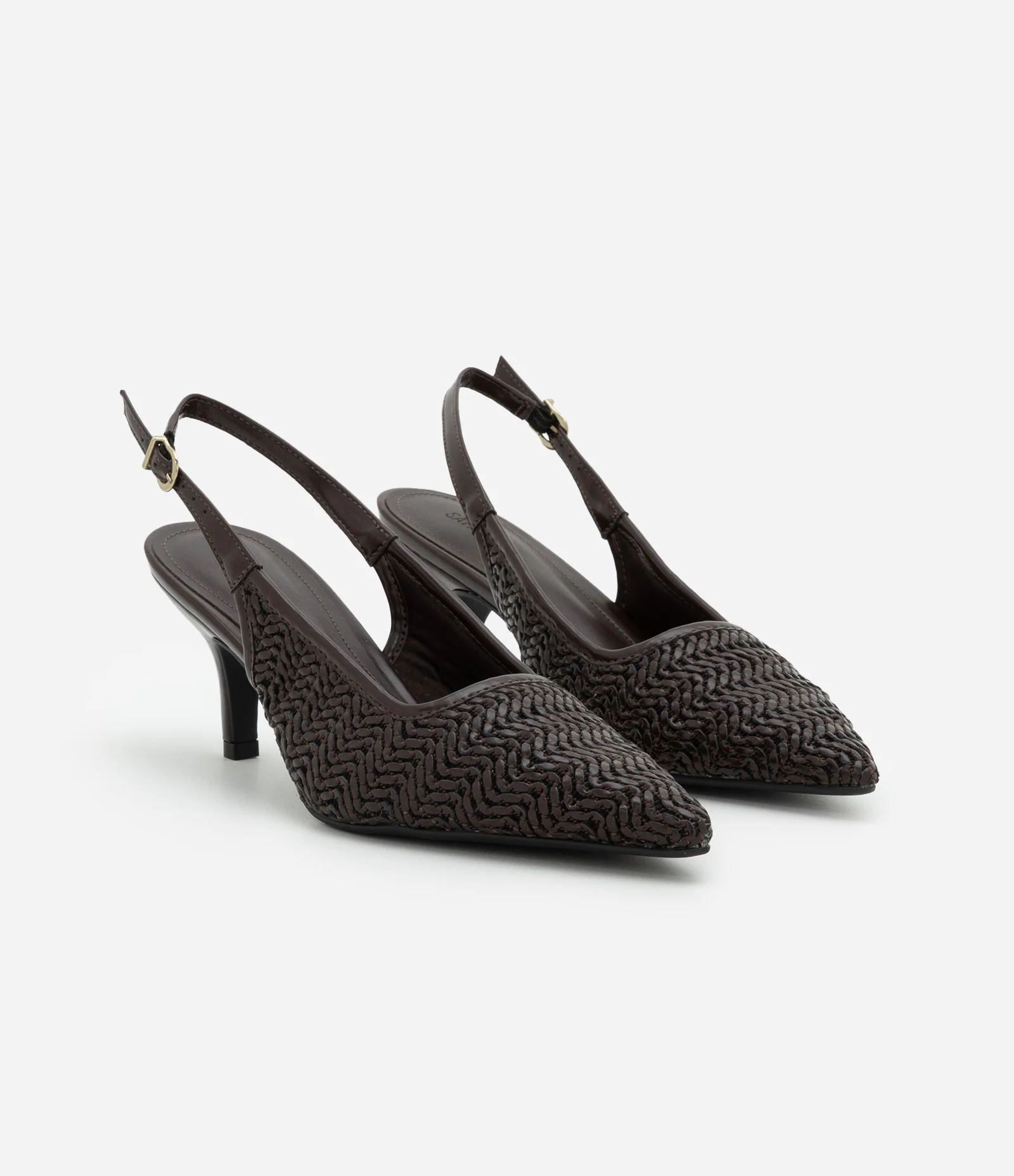 Sapato Slingback com Cabedal e Salto Médio Marrom 2