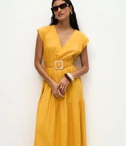 Vestido Midi em Viscolinho com Faixa na Cintura